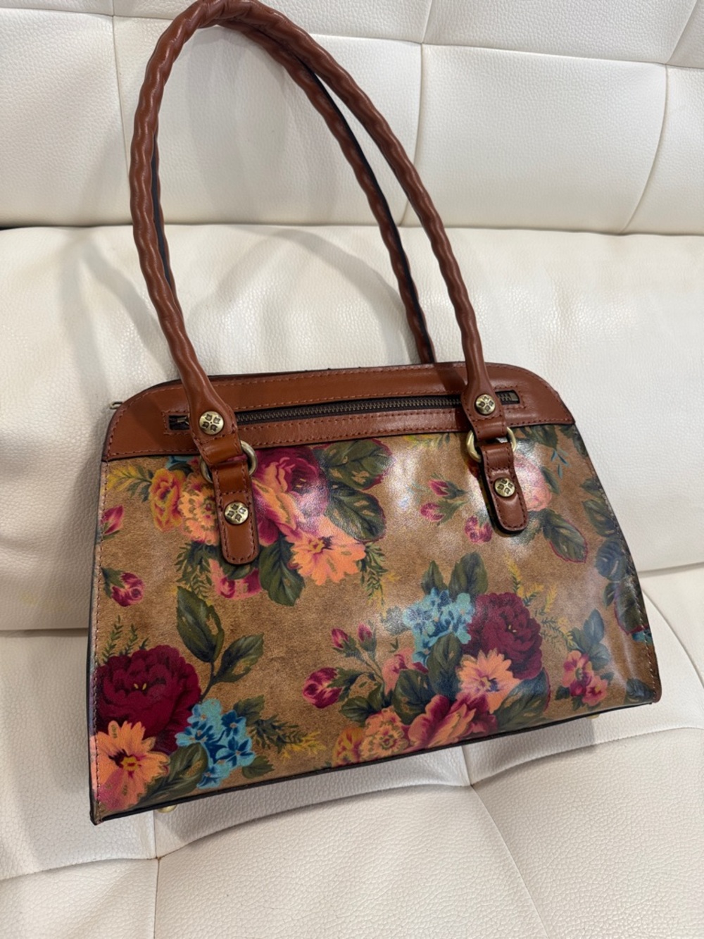 Patrereicia Nash Floral Print Brown Top-Handle Tote Bag